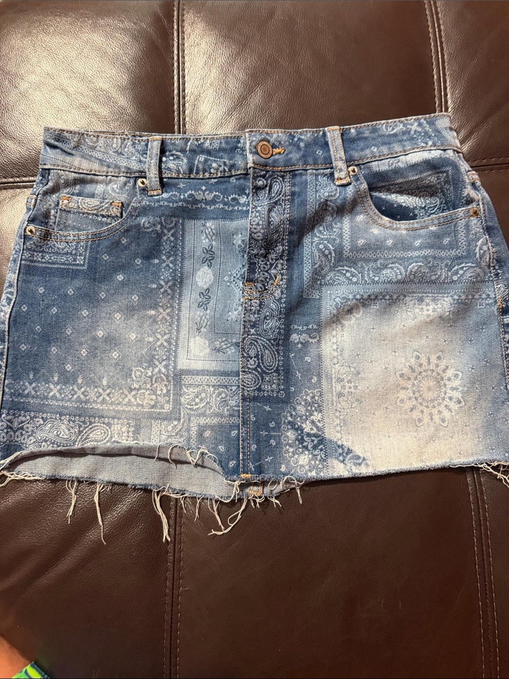 No Boundaries Denim Bandana Print Mini Skirt - Light Blue